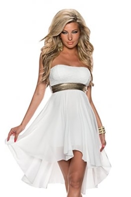 4081 Fashion4Young Damen Vokuhila Cocktailkleid Mini kleid dress verfügbar in 4 Farben Gr. 36/38 (36/38, Weiß) -