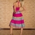 4222 Knielanges Neckholder-Kleid Maxirock 3 Farben zur wahl Gr. 34 36 38 (Pink/Multicolor 4222-1) - 4