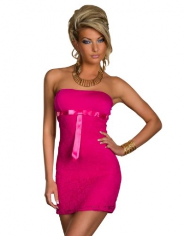 4501-3 Trägerloses Bandeau-Minikleid Spitze dress robes Gr. 34 36 in 4 Farben verfügbar (Pink 4501-2) - 1