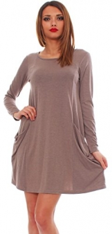 65-14 Tunika Longshirt Damen Minikleid Longshirt Kleid mit Taschen capuccino langarm 2XL - 1