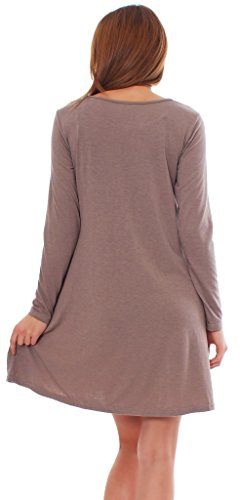65-14 Tunika Longshirt Damen Minikleid Longshirt Kleid mit Taschen capuccino langarm 2XL - 3