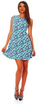 90-01 Mississhop Damen Sommer Kleid Minikleid Top Tunika Shirt Rundhals Hellblau mit Muster L - 1