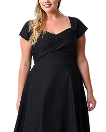 ABYOXI Damen Vintage A-Linie 50er Retro Rockabilly Kleid Knielang Abendkleid Große Größen Schwarz 4XL - 4