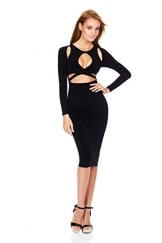 ALAIX Damen langärmeliges ALAIX Damen Kleid figurbetontes Kleid elastisches und schlankes Party Midi Kleid Bodycon Party Kleid Schwarz-L -