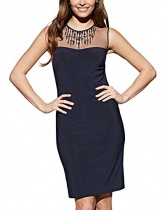 APART Fashion Damen Cocktail Kleid Jerseykleid, Knielang, Gr. 42, Schwarz (nachtblau) - 1