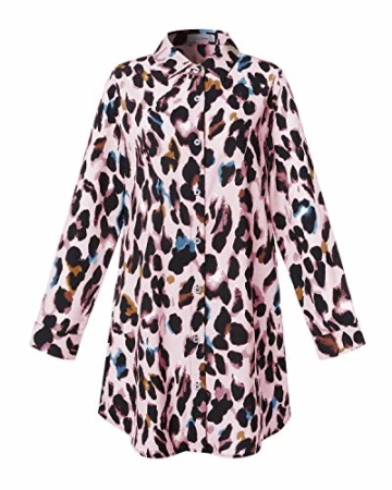 Auxo Damen V-Ausschnitt Leopard Kleider 1/2 Arm Mini Kurz Kleider Oversize Tops Hemd Rosa Small - 4