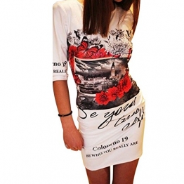 BAINASIQI Damen Longshirt Tunika Minikleider Sommerkleid Lässige Kleidung Blumendruck Slim (S, Weiß) -