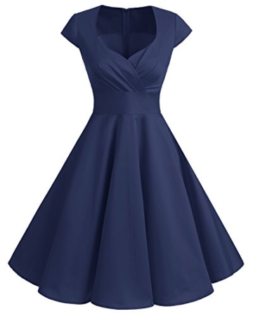 bbonlinedress 1950er Vintage Retro Cocktailkleid Rockabilly V-Ausschnitt Faltenrock Navy 3XL - 1