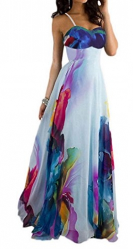 Blansdi Damen Mädchen Frauen Sommer Boho Maxi Blumen lange Strandkleid Trägerkleid V-Ausschnitt Wrapped Big Swing Kleid Clubwear (EU XL/Etikette XXXL, Weiß) -