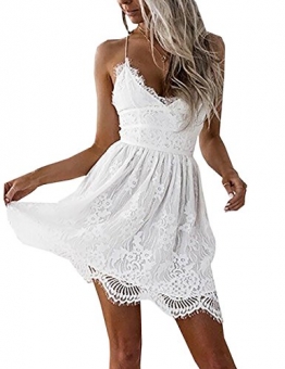 Boutiquefeel Damen Crochet Lace Up Tief V Ausschnitt Slip Rückfrei Mini Kleid Weiß S -