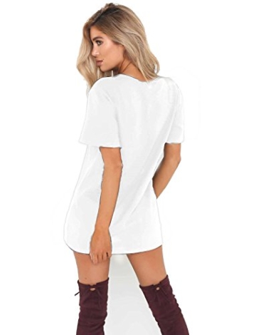 Cindeyar Damen Casual Sommerkleid Minikleid Lose V-Ausschnitt T Shirt Kleid Strandkleid Blusenkleid Kurze Partykleid (Weiß, L) - 3