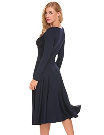 Damen Elegant Shirtkleid Langarm Maxikleid V-Ausschnitt Partykleider Abendkleid Festlich Swing Wickelkleid Wadenlang - 4