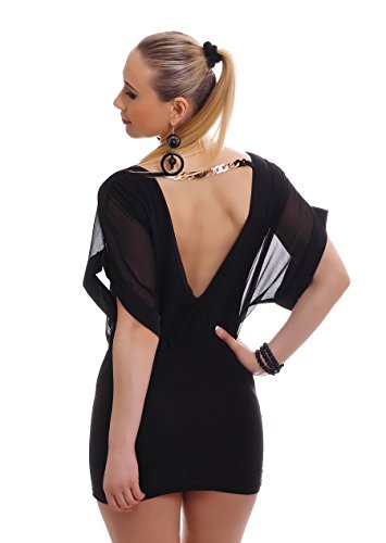 Damen Kleid Chiffonkleid Chiffon Minikleid Sommerkleid Party zweifarbig rückenfrei 3 farbiger Gliederkette 34-36-38 (Einheitsgröße) schwarz-schwarz - 2