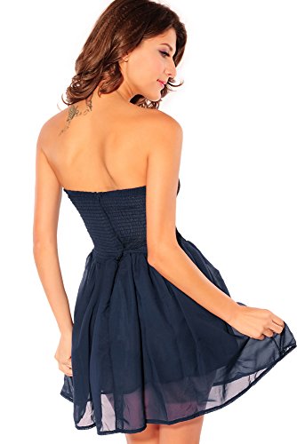 Damen Kleid Skater Kleid Bandeau Minikleid aus Tüll und Spitze mit Unterrock Einheitsgröse S-L (Blau) - 2