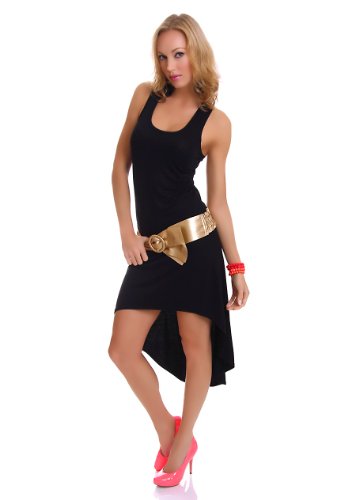 Damen Vokuhila Shirt-Kleid Minikleid Midikleid Trägerkleid Strandkleid Sommerkleid 34-36 (S-M) schwarz - 1