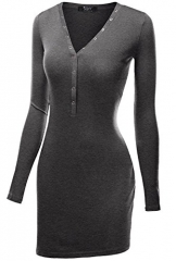 DJT Damen Langarmshirt Sweater Jersey Minikleid Freizeit Bodycon Dunkelgrau M - 1