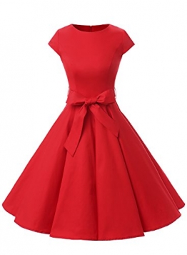 Dressystar Damen Vintage 50er Cap Sleeves Dot Einfarbig Rockabilly Swing Kleider S Rot -