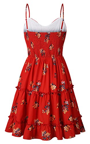 ECOWISH Damen Kleid Blumenkleid Sommerkleider Spaghetti-Bügel Bowknot Rückenfrei A-Linie Kleider Rot XL - 6