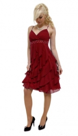 Edles Volant Cocktailkleid Rot 34 (R885) Sofort lieferbar -