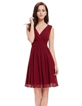 Ever Pretty Doppelt V-Ausschnitt Rueschen an Taille Elfenbein Kurz Damen Party Kleid 44 Rot EP03989BD12 -