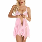 Feytuo Nachtwäsche Set Damen Sexy Satin V-Ausschnitt Große Größen Nachtkleid Spitze Für Ouvert Schlafanzüge Transparent Babydoll Unregelmäßiger Hem Lingerie Nachtwäsche Dessous Kleid mit Panties - 1