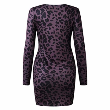 Frühling Herbst Damen Leopardenprint Minikleid Mode Rundhals Langarm Kleid Wickelkleider Sexy Etui Kleider Tunikakleid Cocktailkleid Partykleider, Braun, S - 5