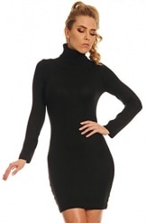 Glamour Empire. Damen Strickkleid Minikleid mit Stehkragen Rollkragen. 888 (Schwarz, 36/40) -