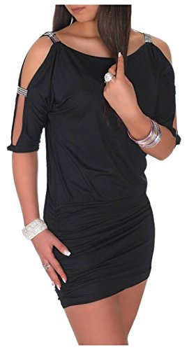 Glamour Empire Damen Tunik Top mit Armschlitz Mini-Kleid Schwarz Partykleid 157 (Schwarz, EU 36/38, S) -