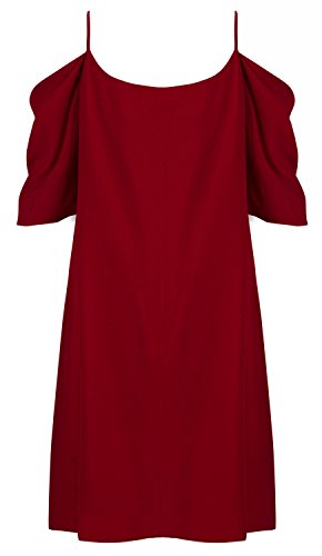 HIMONE Frauen Chiffon Kalte Schulter Trompete-Hülsen-Spaghetti-Bügel-Kleid (40,Rot) - 