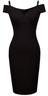 HOMEYEE Damen Vintage Blumendruck Off Shoulder Riemchen Knielänge Bodycon Enges Kleid B309 (EU 40 (Herstellergroesse: L), Schwarz) - 1