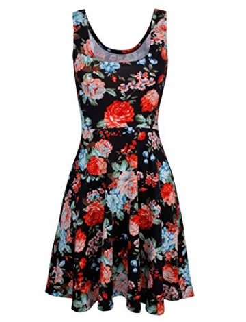 HRYfashion Damen figurbetonend knielanges Kleid aermellos mit Blumenmuster HRYCWD054-BLACK-US S - 2