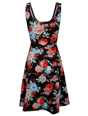 HRYfashion Damen figurbetonend knielanges Kleid aermellos mit Blumenmuster HRYCWD054-BLACK-US S - 3