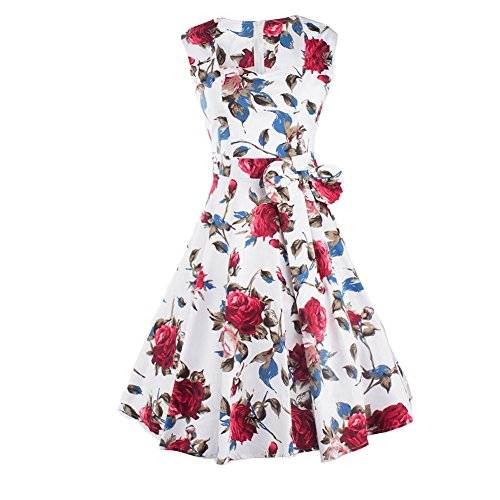 Ipretty Sommerkleid Damen Armellos Mit Gurtel Und Blumenmuster Vintage Knielang Sexy Kleider Com