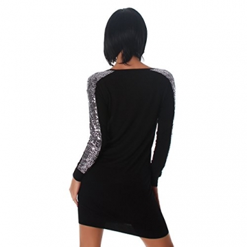 Jela London Damen Kleid Minikleid Mini Pullover Longshirt Pailletten V-Ausschnitt Schwarz 34,36,38,40 - 