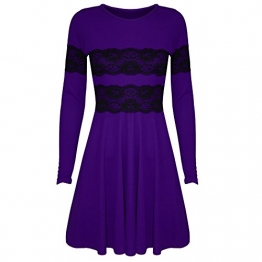 Kleid Damen langärmlig Spitze Netzstoff ausgestellt Franki kurz Minikleid Skater Kleid - Übergröße 52, Violett - Kurzes Minikleid - 1