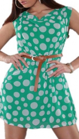 Koucla - Damen Etui Kleid Polka Dots mit Gürtel Einheitsgröße (Gr. 34-36), grün - 1