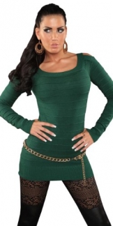 Koucla Damen Pullover mit freien Schultern & dezenter Streifen-Optik Einheitsgröße (32-38), grün - 1