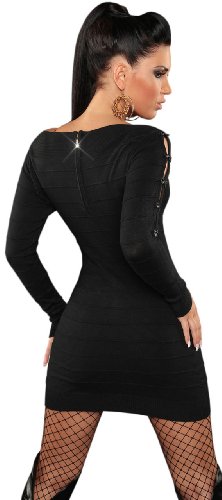 Koucla Damen Strickkleid & Pullover mit Reißverschluß & Schleifen verziert Einheitsgröße (32-38), schwarz - 3