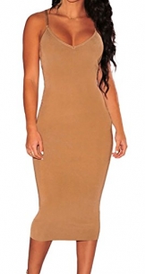 La vogue Bodycon Clubwear Etuikleid Strech Rückenfrei V-Ausschnitt Khaki - 1