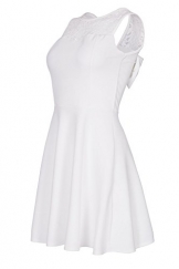 Laeticia Dreams Damen Kleid Mini mit Spitze und Schleife S M L, Farbe:Weiss;Größe:40 -