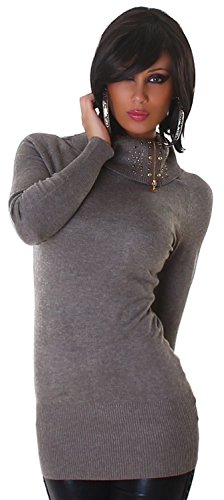 Lmode Damen Strickkleid & Pullover einfarbig mit Rollkragen Einheitsgröße (32-38), hellbraun -
