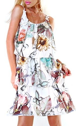 Long Tunika Midi-Kleid im Volant-Style mit Blüten-Träger S/M - 1