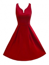 LUOUSE 50er Retro Audrey Hepburn Schwingen Pinup Rockabilly Kleid,Red,S -