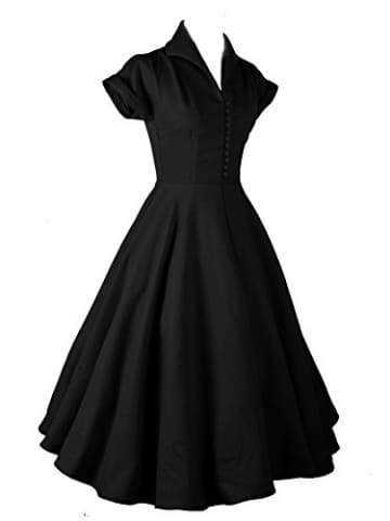 LUOUSE Damen 1950er Vintage Solid Color Plissiert Swing Kleid,Black,XXL - 