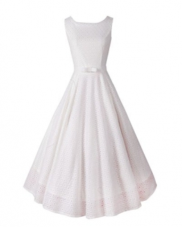 LUOUSE Damen Audrey Hepburn 50s Retro vintage Bubble Skirt Rockabilly Swing Evening kleid Dress,White,XL -