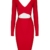 MERCIY Sexy Fest V Ausschnitt Langarm Bodycon Kleid ，Figurbetontes Kleid Knielang (M, Rot) - 3
