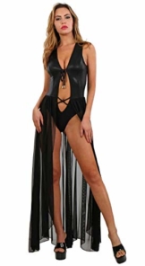 Miss Noir Wetlook Langes Kleid Tüll Glitzereffekt Verdecktem Body Clubwear Partykleid, Schwarz, S/M - 1