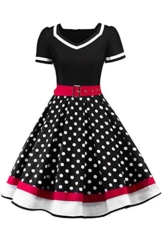 MisShow Damen elegant 50er Jahre Petticoat Kleider Gepunkte Rockabilly Kleider Cocktailkleider - 1