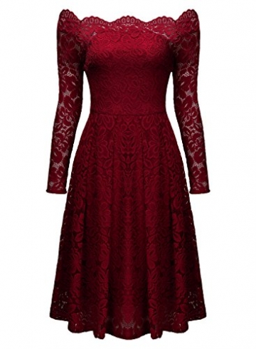 Miusol Damen Vintage 1950er Off Schulter Cocktailkleid Retro Spitzen Schwingen Pinup Rockabilly Kleid Rot Gr.M - 