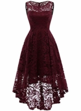 MUADRESS MUA6006 Elegant Kleid aus Spitzen Damen Ärmellos Unregelmässig Cocktailkleider Party Ballkleid Burgundy XS - 1